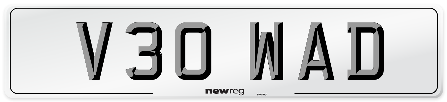 V30 WAD Number Plate from New Reg